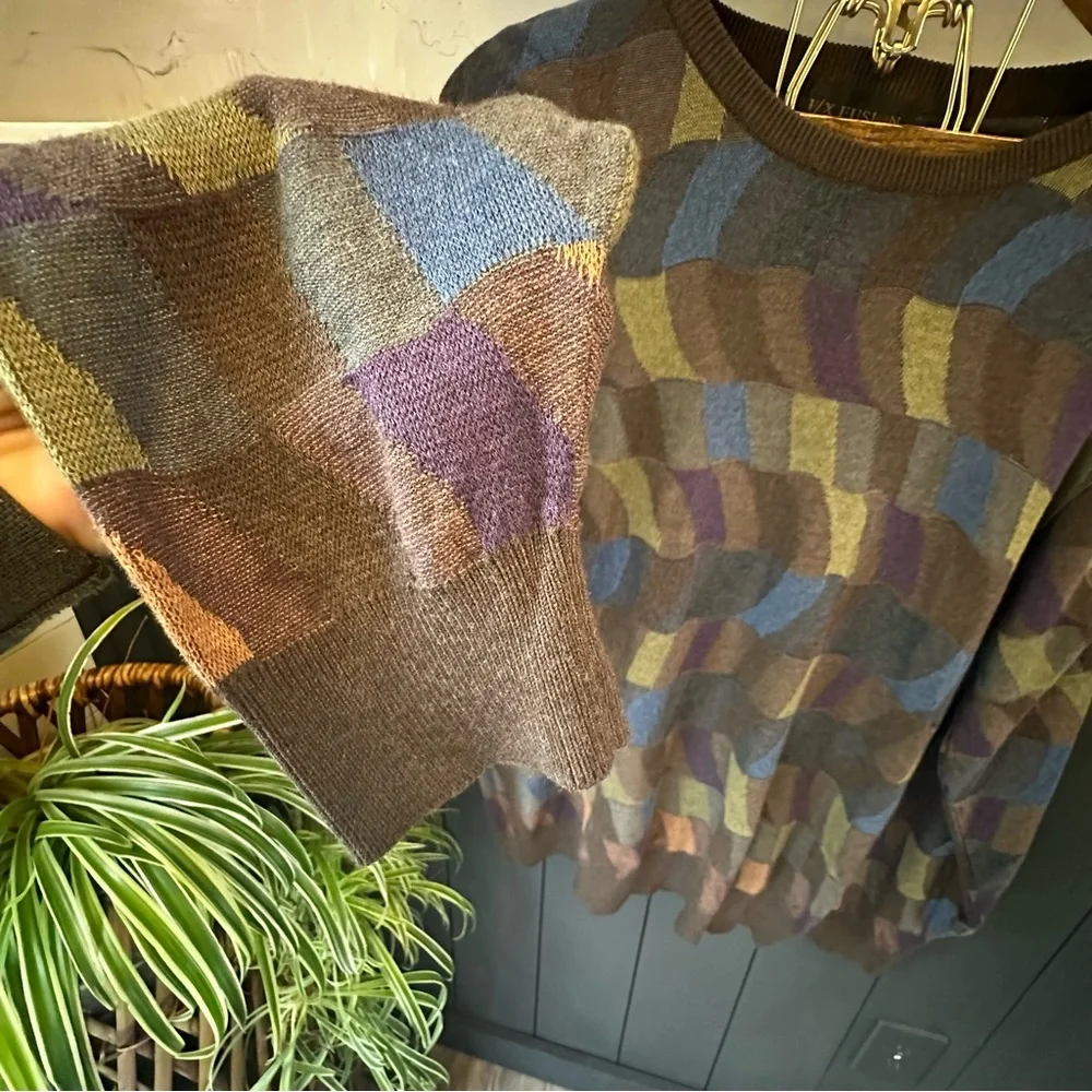 FX Fusion Mens Size XL‎ Multicolor Tan Sweater Round Neck Long Sleeve Bold